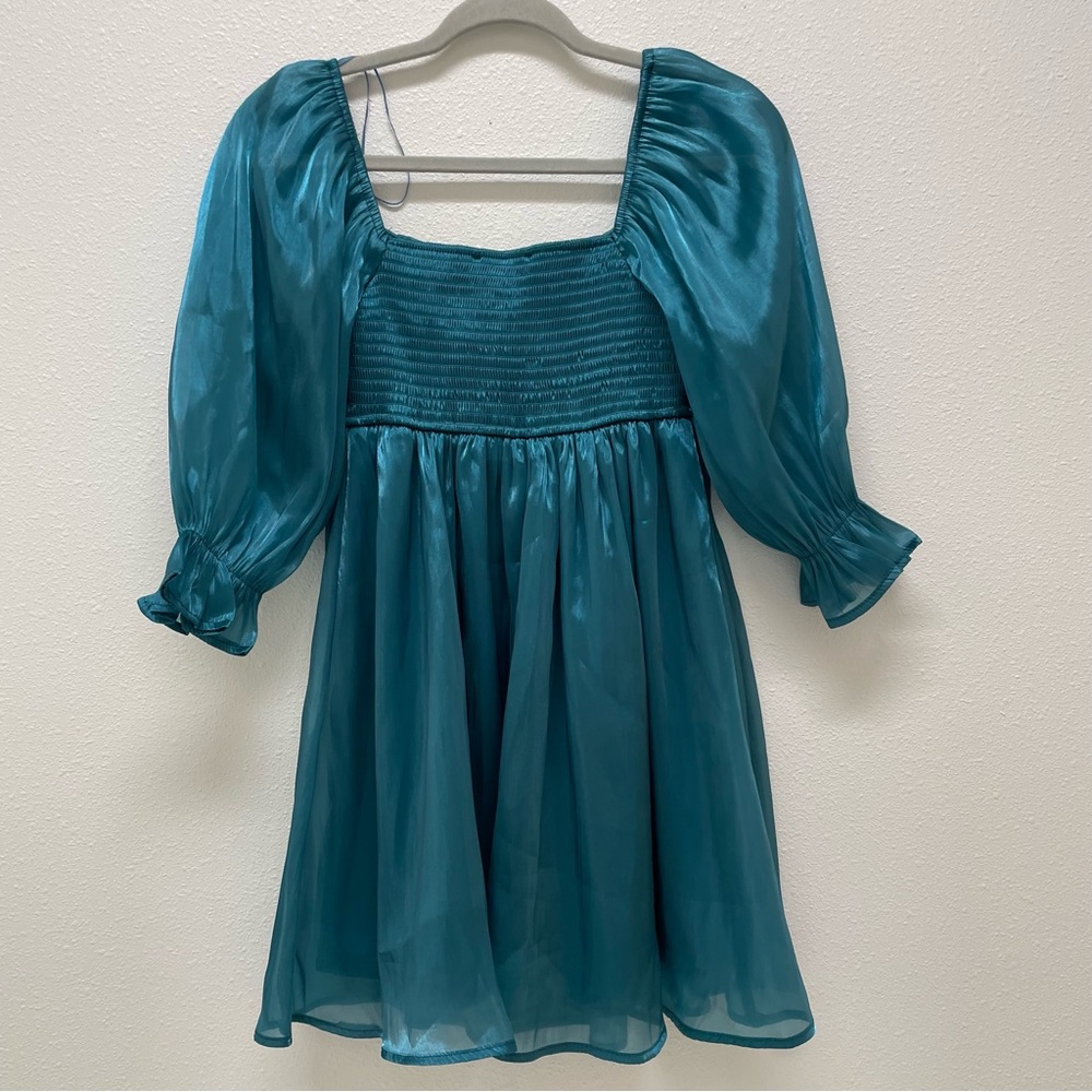 Thirty Thirty L A  Teal Dress with Puff Sleeves XS‎ - Picture 5 of 11